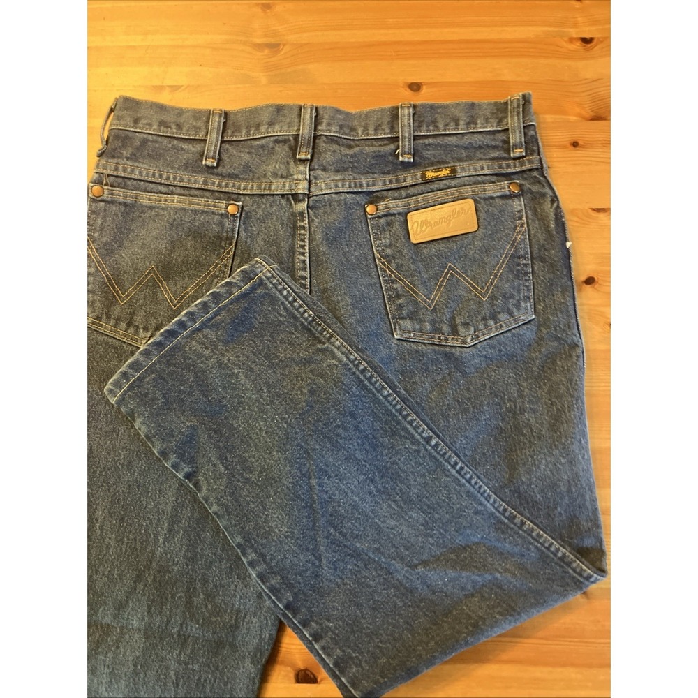 Wrangler 936PWD Cowboy Cut Slim Fit Jeans Denim Dark Hemmed Men's 33 X 27 Flaw - Picture 8 of 11